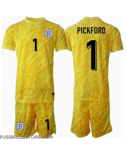 Günstige England Jordan Pickford #1 Torwart Auswärts Trikotsatzt Kinder EM 2024 Kurzarm (+ Kurze Hosen)